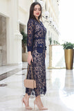 Hayran sleeve lace midi dress, navy blue 