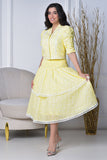 Yellow blouse and skirt set with split design