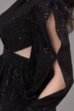 Black layered sequin evening dress