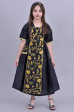 Girls' Shantoun robe with oriental design, embroidered in gold, black colour 