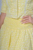 Yellow blouse and skirt set with split design