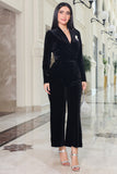 Black velvet jumpsuit with belt 