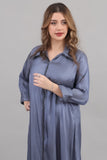 Dark gray shiny satin shirt dress