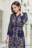 Hayran sleeve lace midi dress, navy blue 