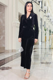 Black velvet jumpsuit with belt 