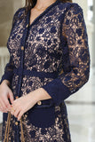 Hayran sleeve lace midi dress, navy blue 