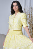 Yellow blouse and skirt set with split design