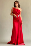 Red silk satin dress with crystals