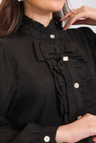 Black shirt with ruffles and crystal buttons 