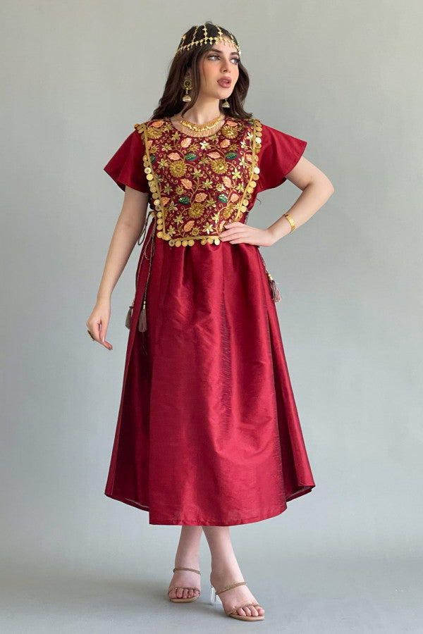 Shantoun embroidered chest robe, Oud color 