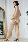 Solid color pants and shirt set - beige 