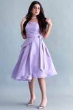 Short, fluffy evening dress with pleats, mauve color