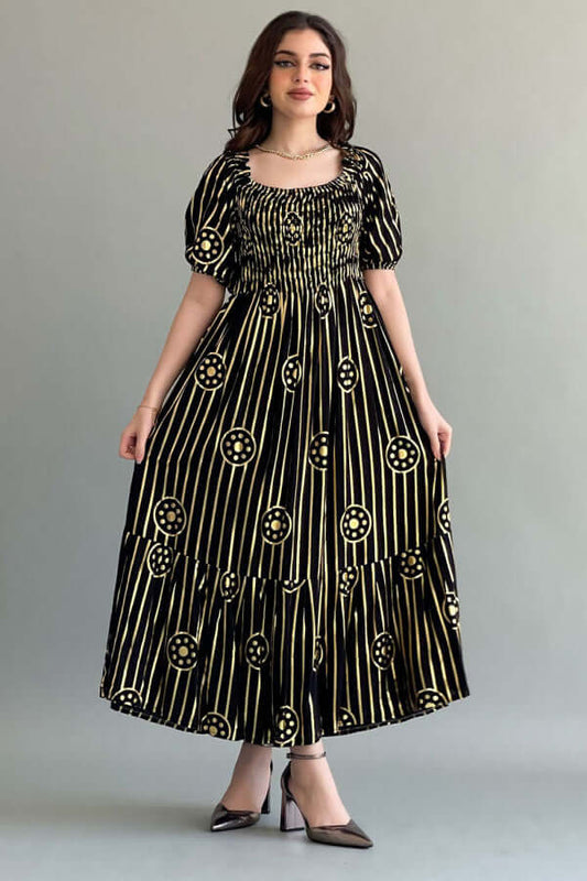 A modern jalabiya with an embellished dress, black