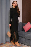Winter dress decorated with frills, long sleeves, black 