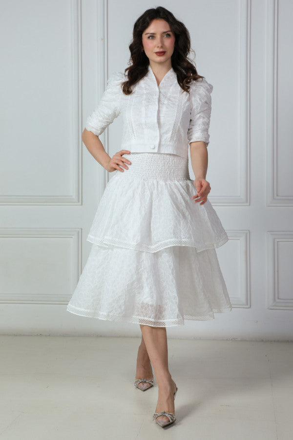 White blouse and skirt set with split design