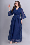 Gold embroidered dress, navy blue