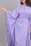 Batwing design dress with frill edges in mauve color