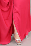 Satin evening dress, fuchsia color 