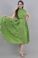 Green dress with ruffled split design