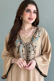 Jalabiya embroidered with sugar cut, beige color