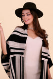 Bohemian striped coat with cardigan sleeves, black and beige