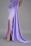 Evening dress with split design, lavender color