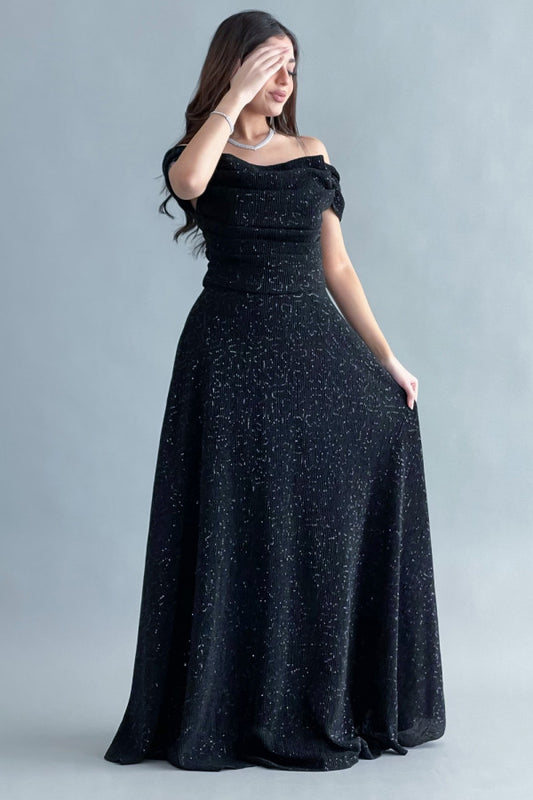 Evening dress with off-shoulder design, black