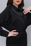Satin look shirt with chain necklace, black