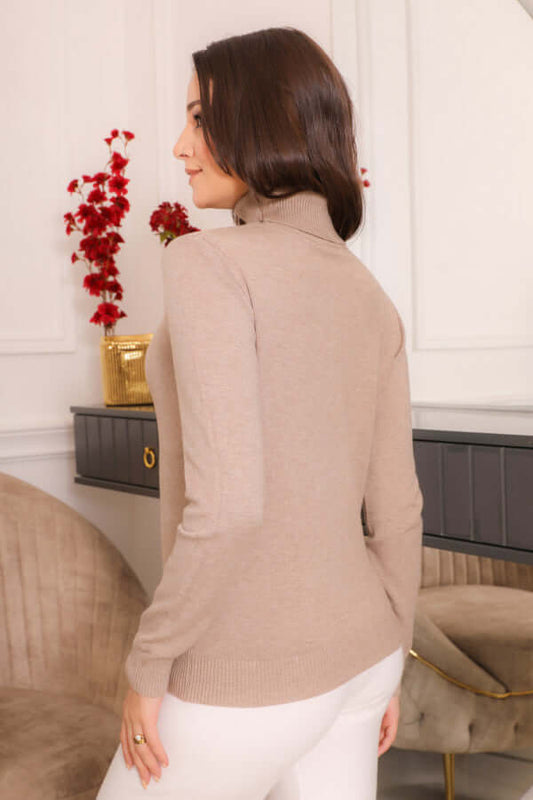 Winter blouse with high collar and long sleeves, beige 