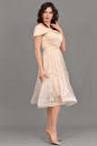 Chiffon short dress with crystal beads, sugar color