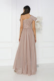 Rose gold one shoulder sparkly jersey dress 