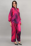 Two-piece set of pants and blouse, fuchsia color