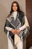 Elegant checkered winter shawl with a triangle cut, black 