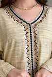 Moroccan embroidered robe with a beige belt