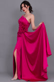 Evening dress with split design, fuchsia color