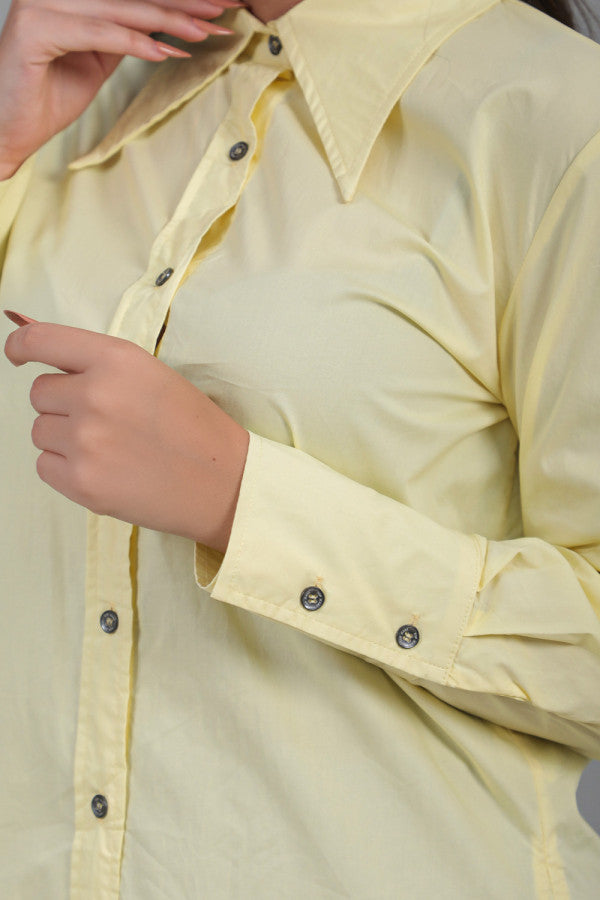 قميص بولين موحد اللون بازارير لون اصفر