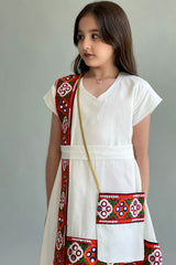 A soft girls' galabiya embroidered with burgundy Sadu 