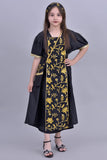 Girls' Shantoun robe with oriental design, embroidered in gold, black colour 