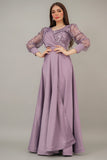 Evening dress with sequin bodice in mauve color