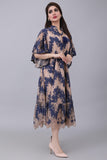 Lace robe with elegant design, navy blue with beige color 