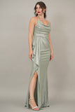 Pistachio green shiny jersey maxi dress