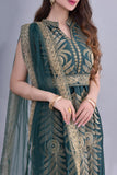 Jalabiya with an Indian design, embroidered with a green tulle shawl on the shoulder 