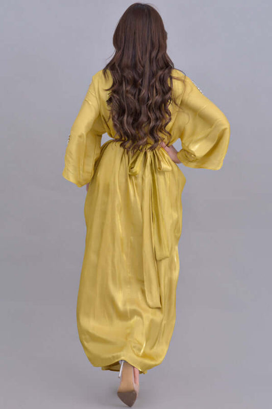 Yellow crystal embroidered split dress