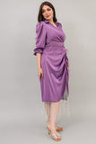 Midi dress with crystal fringes in mauve color