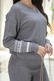 Gray sweater set decorated with Mexican prints 