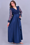 Long dress with sequined bodice and feathers, navy blue