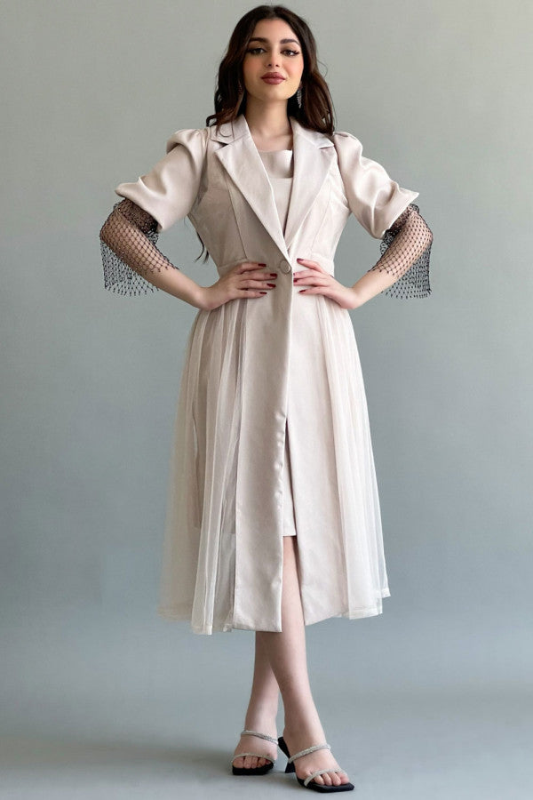 Two-piece dress with blazer design, beige