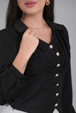 Contrasting short blouse with gold buttons, black color 