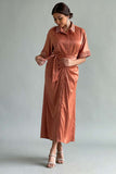 Pleated shirt dress decorated with crystals and orange feathers