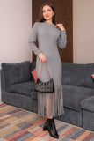 Long-sleeved fringed winter dress, gray 